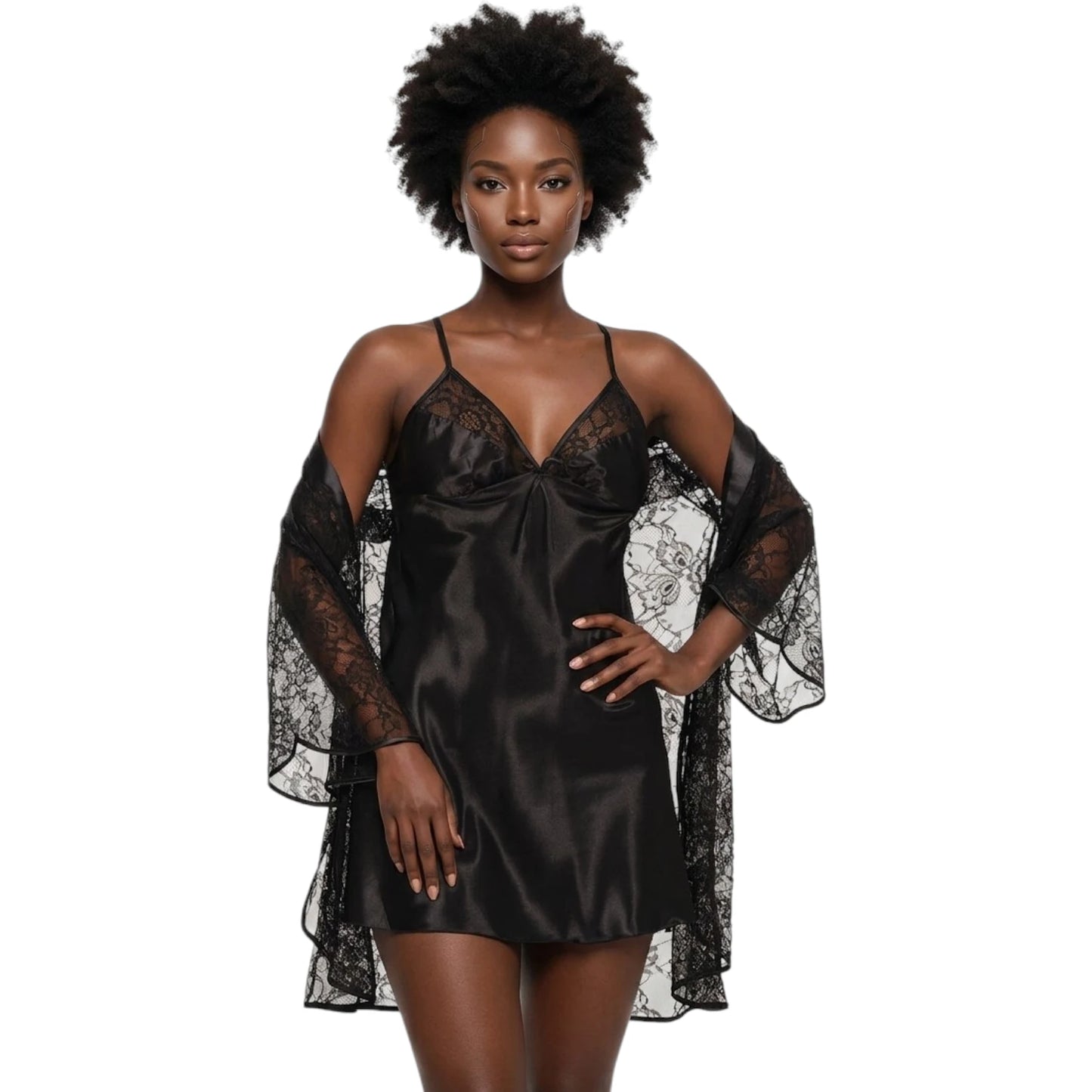 Lumière Satin Lace Night Gown 2Pc Set