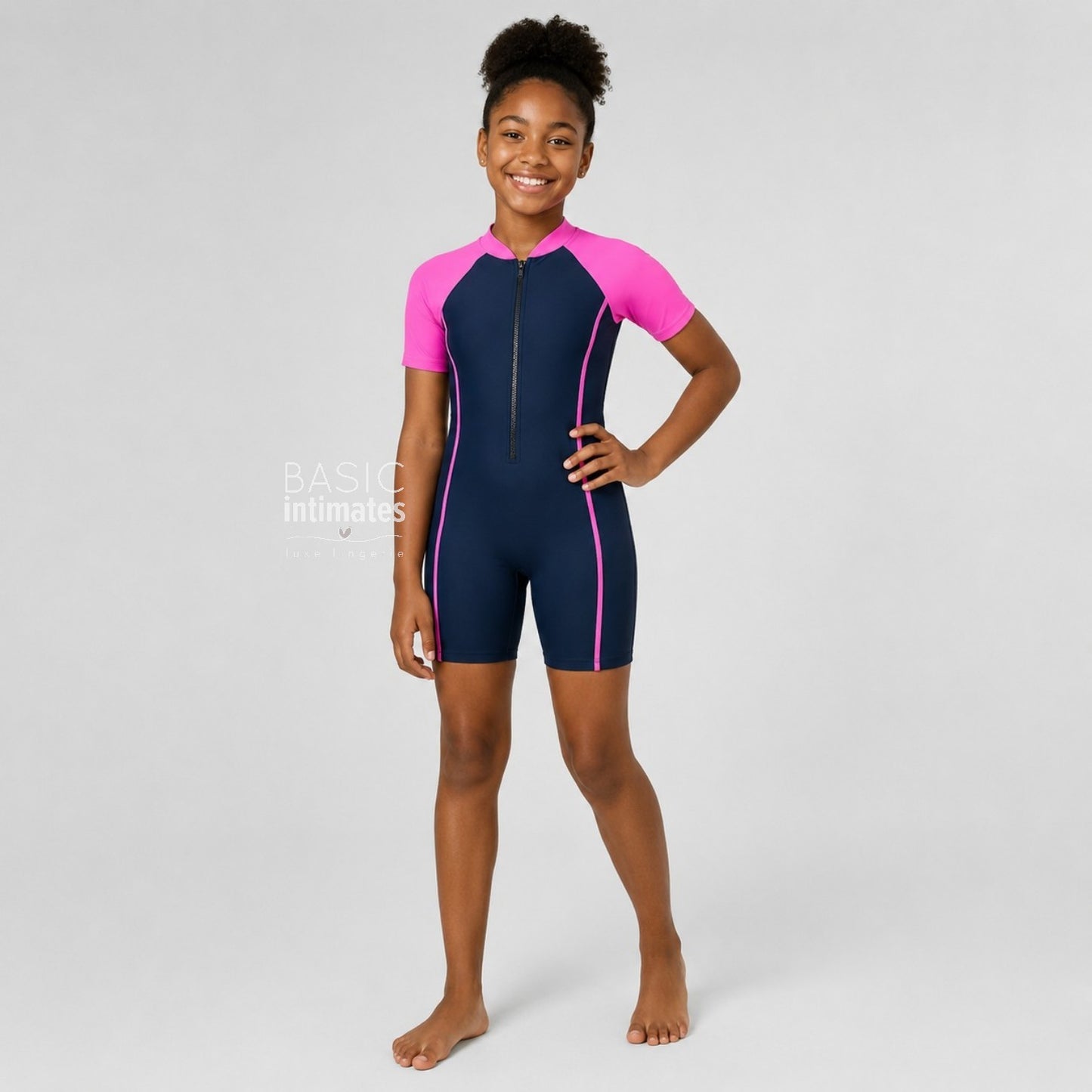 Overwave Girls' Colorblock Zip Front Swimsuit