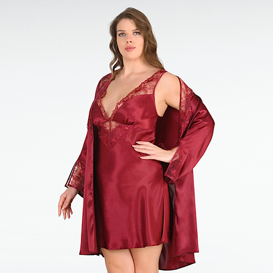 Plus Size Satin 2PC Gown Set