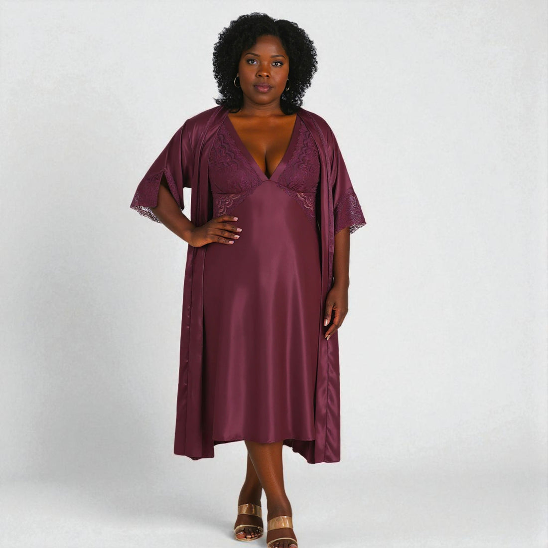 The Luxe Lace 2PC Gown Set – Basic Intimates