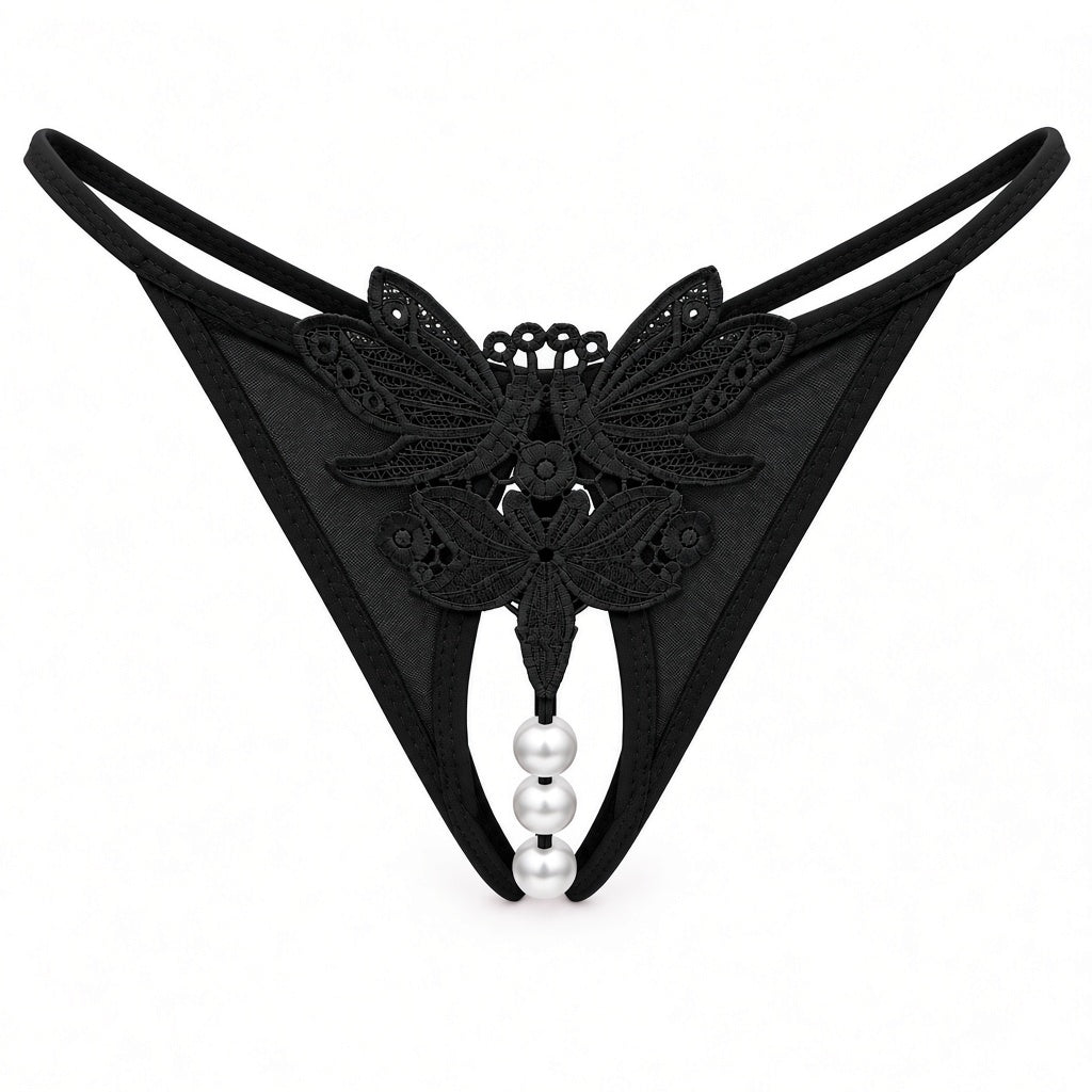 Blushing Butterfly Lace Pearl Thong