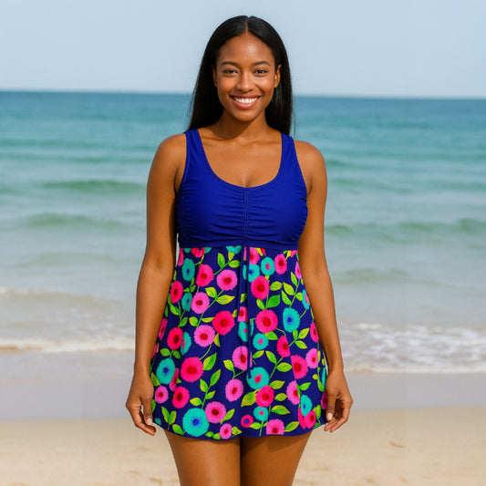 Blue Bloom Empire Swim Dress