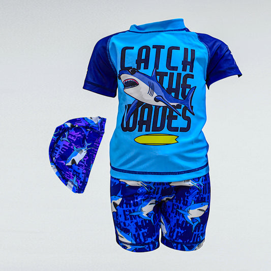 Boys' Two-Piece Swimsuit with Cap