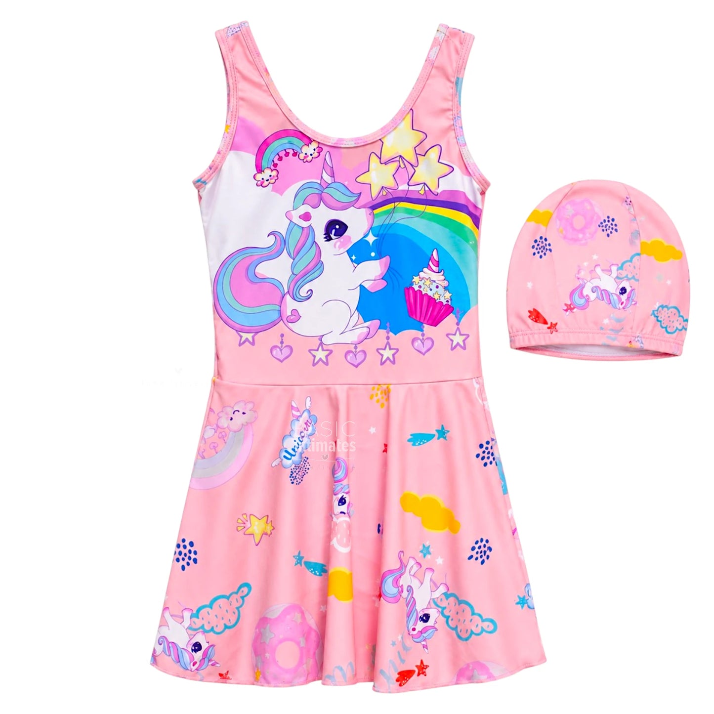 Pastel Unicorn Girls' Swim Dress & Cap
