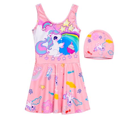 Pastel Unicorn Girls' Swim Dress & Cap