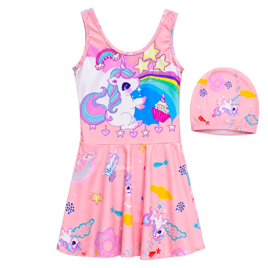 Pastel Unicorn Girls' Swim Dress & Cap