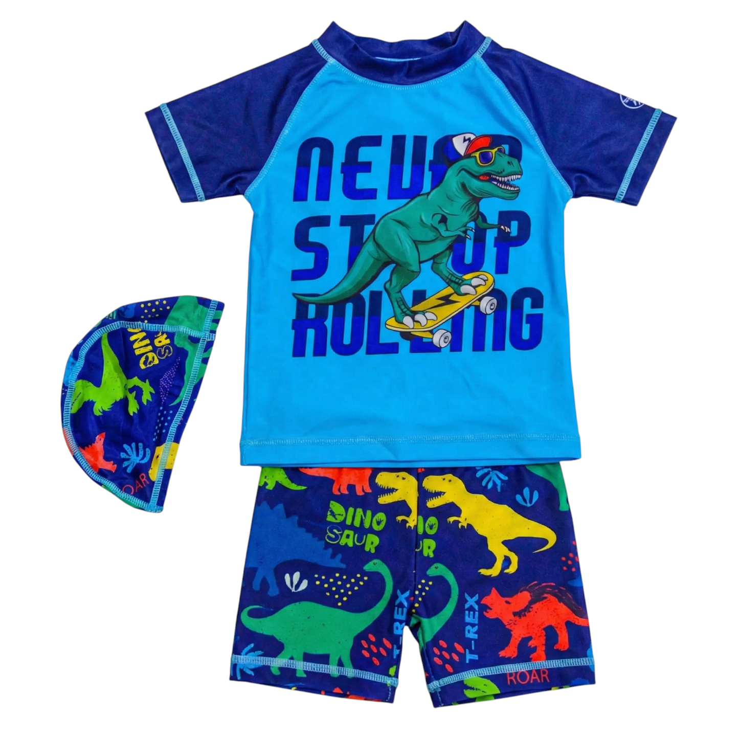 Boys Two-Piece Swimsuit with Cap