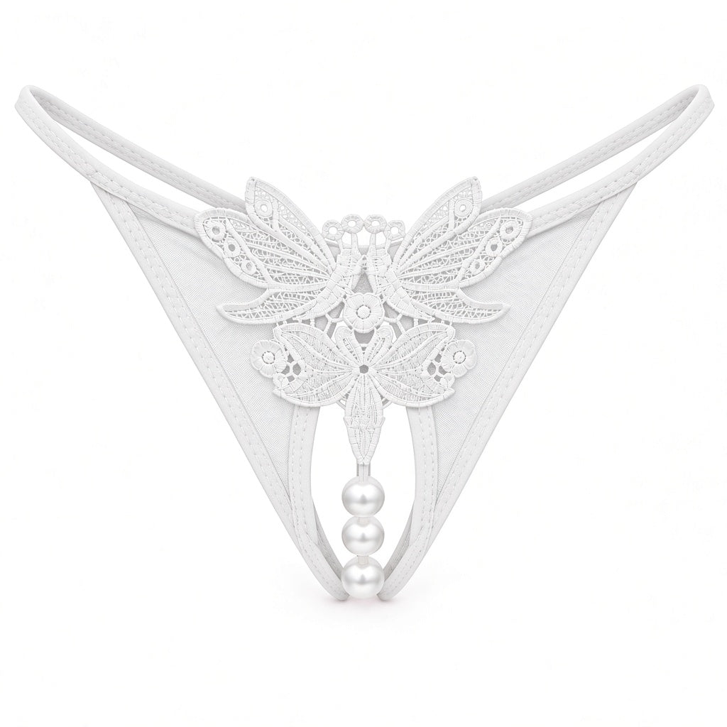 Blushing Butterfly Lace Pearl Thong