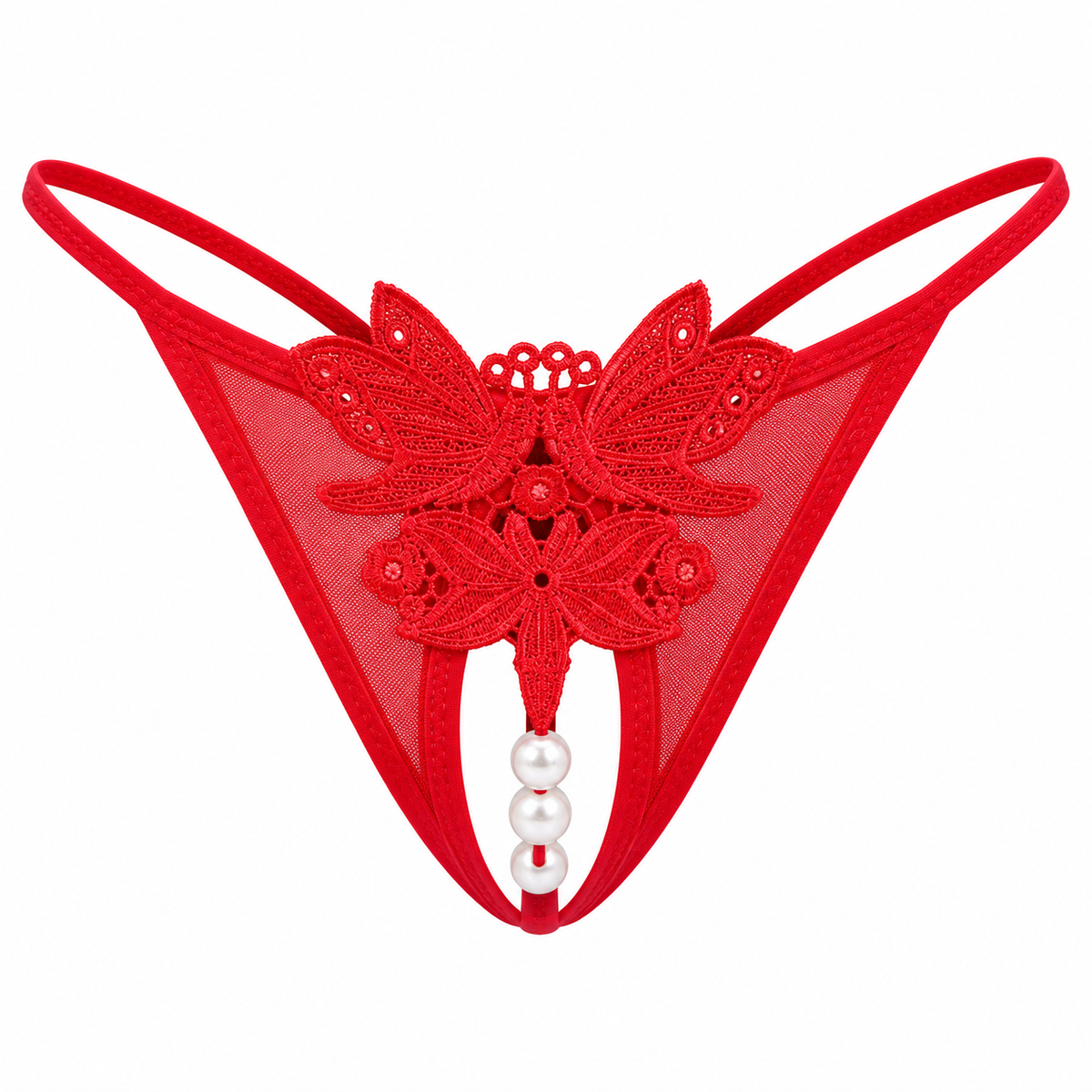 Blushing Butterfly Lace Pearl Thong
