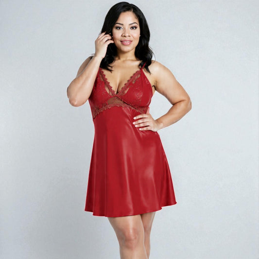 Plus Size Satin Babydoll Lace Nightdress