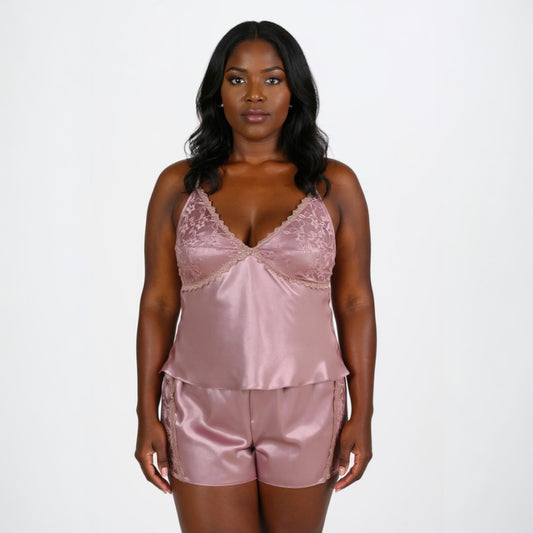 Plus Size Mink Satin Babydoll Shorts Set