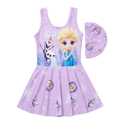 Frozen Princess Girls' 2-Piece Swim Dress with Swim Cap