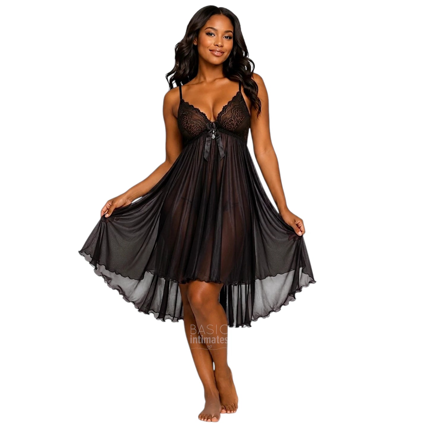 Athena Sheer Lace Two-Piece Babydoll Set