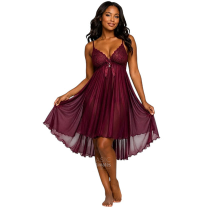 Athena Sheer Lace Two-Piece Babydoll Set