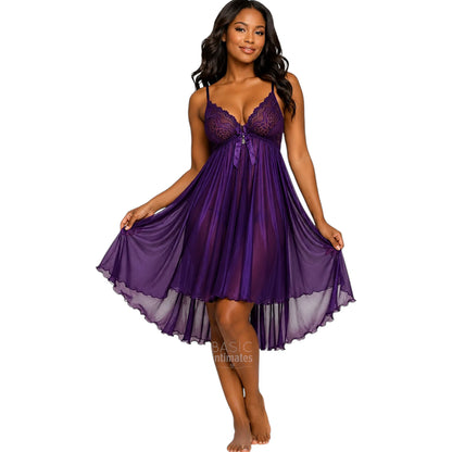 Athena Sheer Lace Two-Piece Babydoll Set