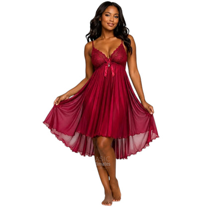 Athena Sheer Lace Two-Piece Babydoll Set