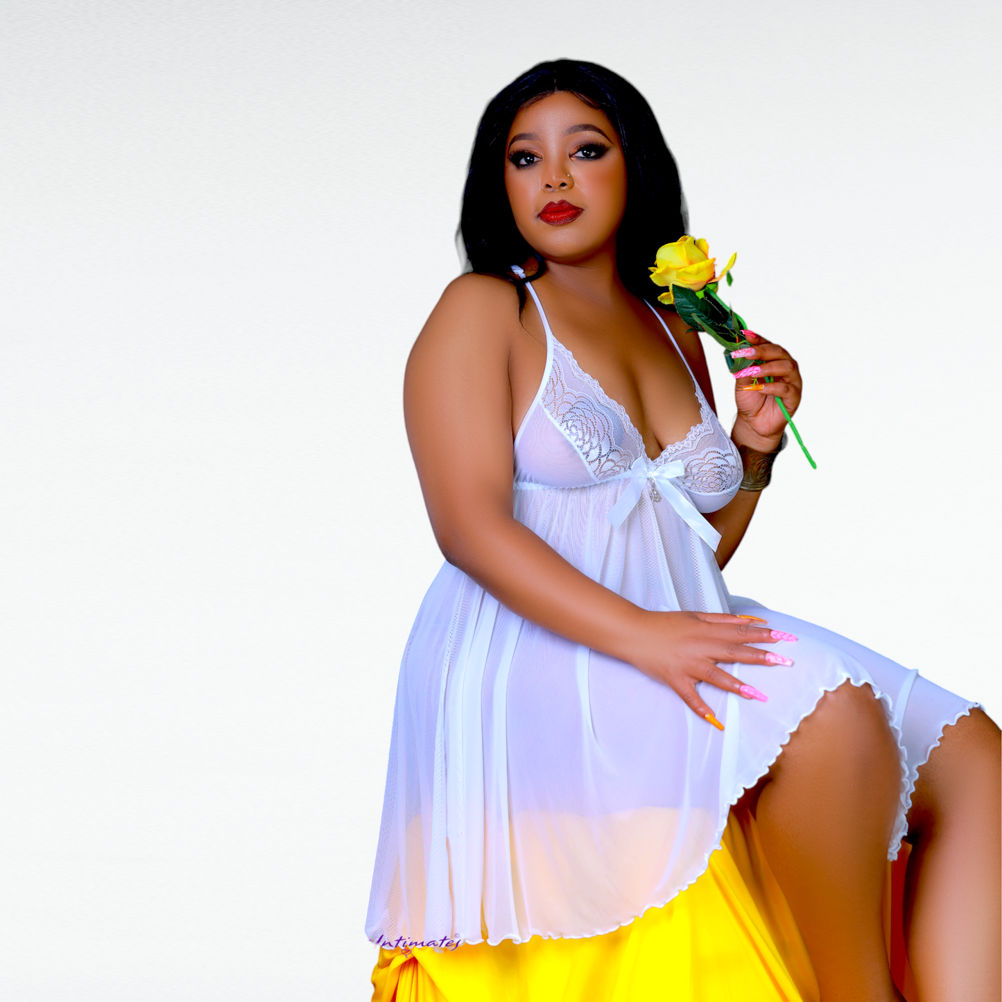 Plus Size Luxe Lace Babydoll Set with G-String