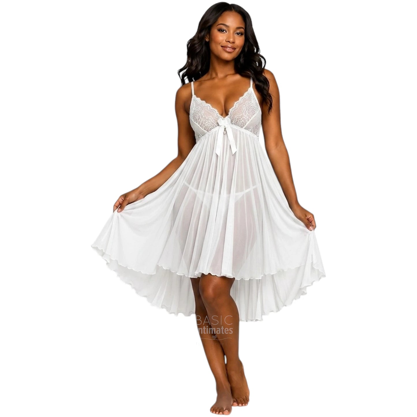 Athena Sheer Lace Two-Piece Babydoll Set