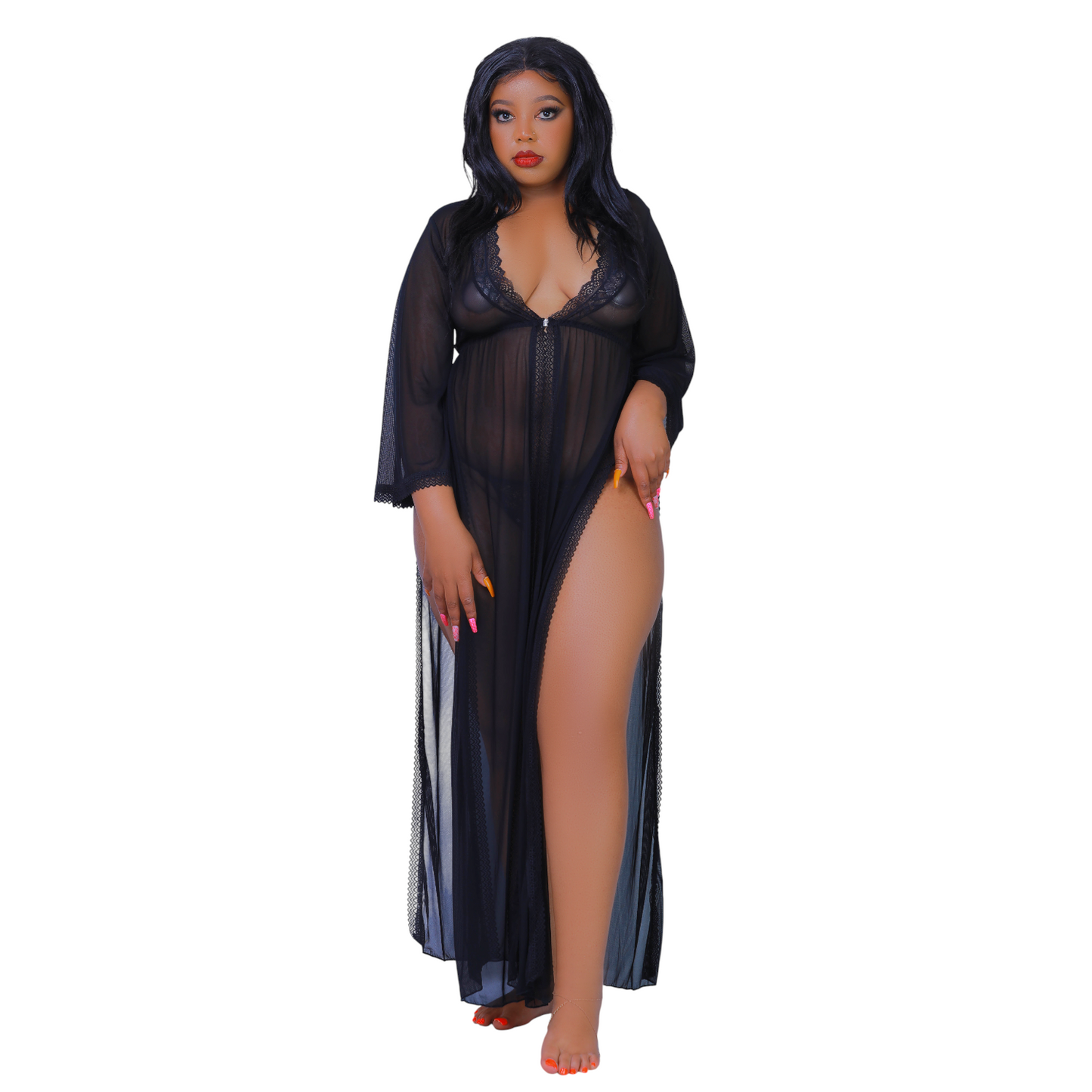 Elegant Lace Mesh Split Dress