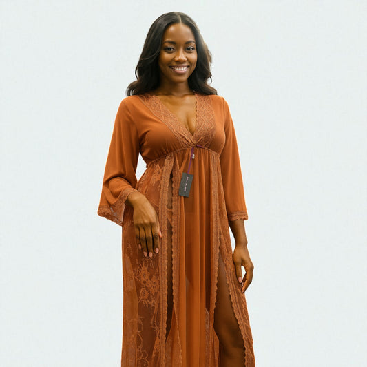 Dusky Bloom Sexy Nightgown 2PC Mesh Dress