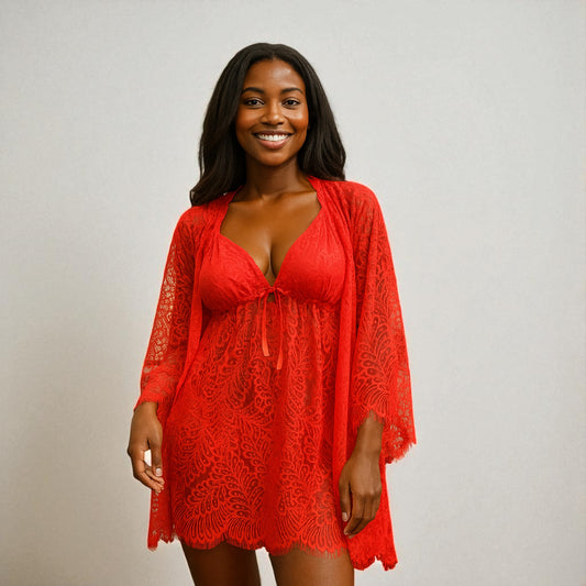 Crimson Reign 3PC Badydoll Lace Set