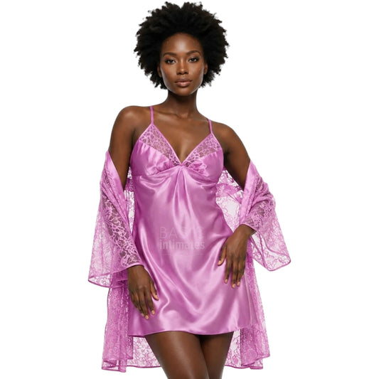 Lumière Satin Lace Night Gown 2Pc Set