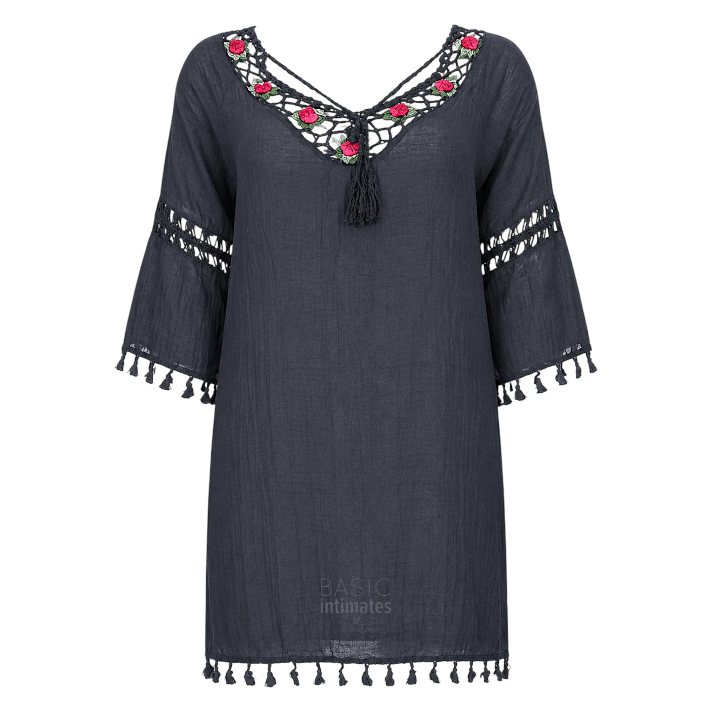 Boho Rose Embroidered Cotton Coverup