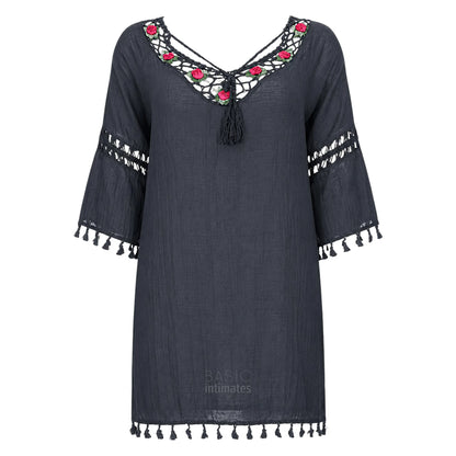Boho Rose Embroidered Cotton Coverup