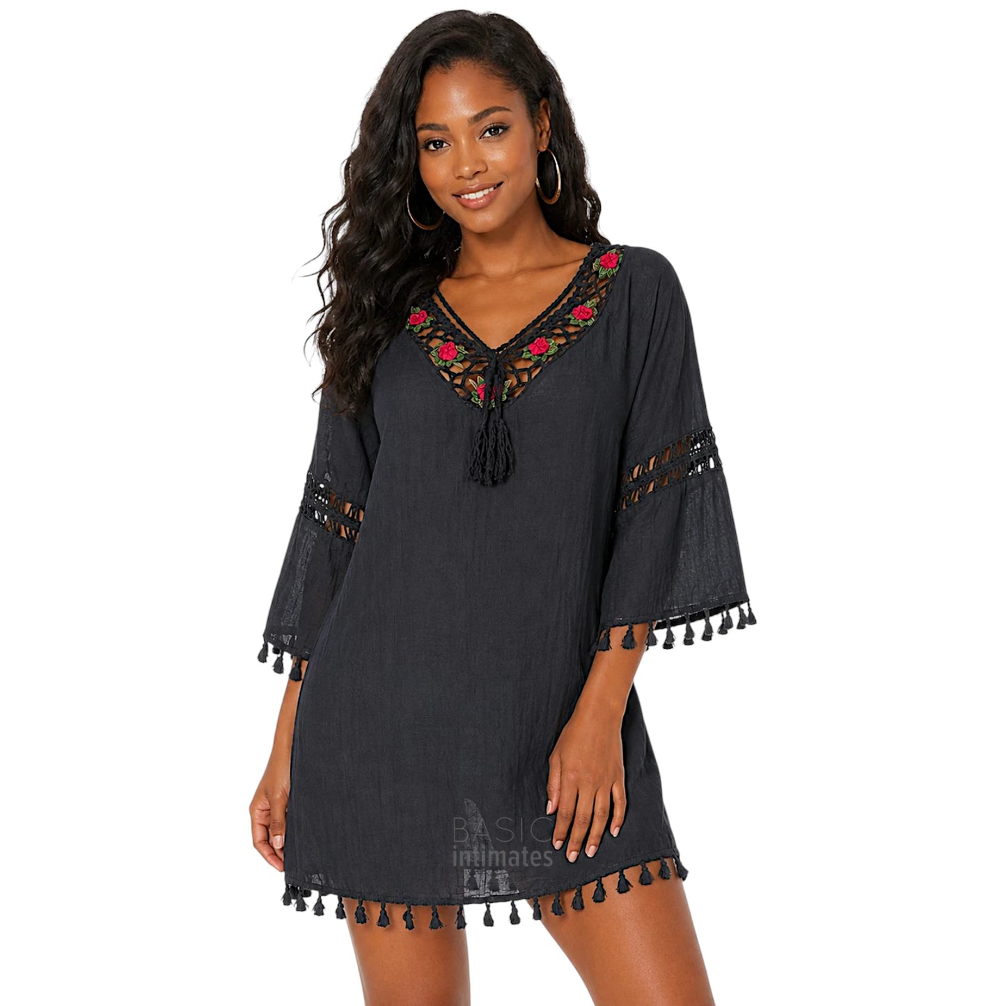 Boho Rose Embroidered Cotton Coverup